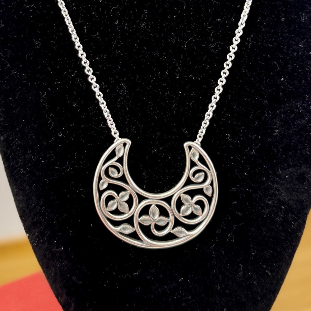 JAMES AVERY Sterling Silver Crescent Moon Leaf Vine Necklace; RETIRED